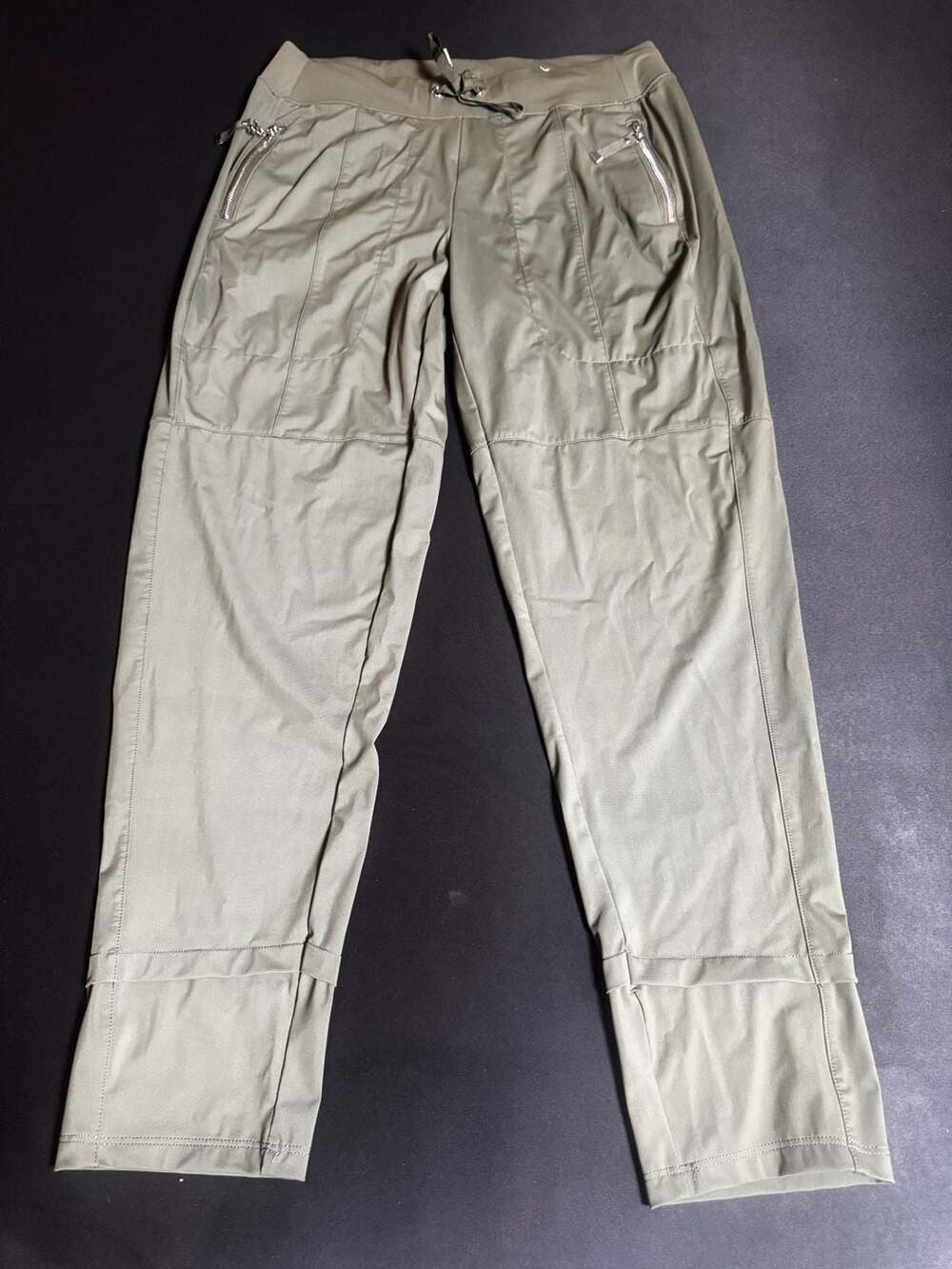 Chico's Women's Olive Green Mid-Rise Drawstring Jogger Ankle Pants w/Zip Pockets